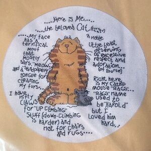Vintage 1990 Janlynn counted cross stitch h “beloved cat” 116-02. Circle‎ G1
